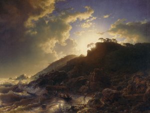 1853年、シチリア海岸の嵐の後の日没。
