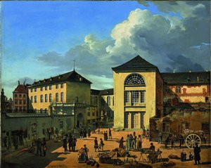 アカデミーの中庭1831年、デュッセルドルフのオールドアカデミー 作： Andreas Achenbach