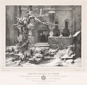 雪のある教会の墓地c。 1835年。 作： Andreas Borum