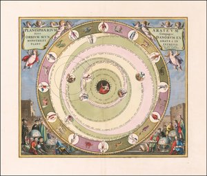 ギリシャの天文学者アラトゥスの宇宙モデルを示す1660年の天体図 作： アンドリュー・セラリウス