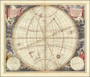 直立球（赤道座標系）と斜交球（黄道座標系）の両方の運動を示す1660年の天球図 作： アンドリュー・セラリウス
