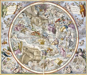 The Celestial Atlas、またはThe Harmony of the Universe atlas coelestis seu harmonia macrocosmica pubのJulius Schillerが描いたキリスト教星座の地図。 Joannes Janssonius、Amste