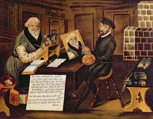 ハンス・サックス（1494-1576）の絵画で働いている芸術家 作： Andreas Herneyssen