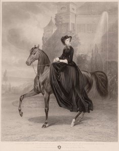 バイエルンのエリザベス (1837-1898) の騎馬肖像画 (オーストリア皇后、通称シシー)。 Andreas Johann Fleischmann (1811-1878) の作品、銅に彫刻