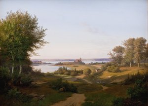 ユトランド半島のスカナボー城の丘とフレデリック 6 世の記念碑の眺め 作： Andreas Juuel