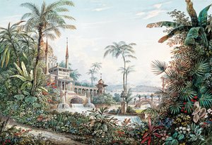 ヴォルフガング・アマデウス・モーツァルトによるオペラ「後宮からの誘拐」の舞台デザイン、1842年。 作： Andreas Leonhard Roller