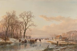 マース川近くの凍った運河 マース川近くの凍った水路 作： Andreas Schelfhout