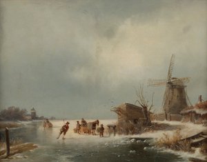 アイス スケート選手と冬の風景 作： Andreas Schelfhout