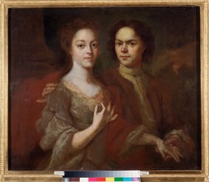 妻との自画像 (妻との自画像) - Andrei Matveyevich Matveyev (Matveiev) (1701-1739) 作、キャンバスに油彩、1729 年頃 - ロシア美術、18 世紀の肖像画 - 国立ロシア美術館、サンクトペテルブルク 作： Andrei Matveyev