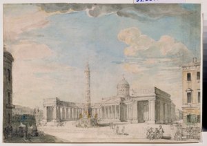 La Cathedrale Notre Dame de Kazan (Notre-Dame-de-Kazan) a Saint Petersburg (The Kazan Cathedral in St Petersburg) - Andrei Nikiforovich Voronikhin (Voronikhine) (1759-1814) 作、紙に鉛筆と水彩、1800年頃ロシア美術 18～19世紀、cl 作： Andrei Nikiforovich Voronikhin