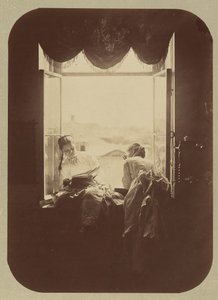 [窓際の二人の若い女性]、約。 1870年。 作： Andrei Osipovich Karelin