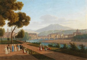 フィレンツェ、ヴェッキオ橋の眺め、1826年。 作： Andrei Yefimovich Martynov