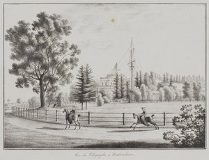 オラニエンバウムでのトボガニングパビリオンと電信の眺め、1821-1822 作： Andrei Yefimovich Martynov