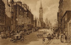 エディンバラ: ハイ ストリート、トロン教会とセント ジャイルズ大聖堂 (litho) を望む 作： Andrew Allan