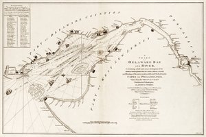 デラウェア湾とデラウェア川の海図。岬からフィラデルフィアまでの海岸、小川、港、測深、浅瀬、砂浜、および最も重要な陸標の方位を完全かつ正確に記述。 作： Andrew & Haydon W. Dury