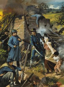 ジョン・ブラウン、1856年8月30日、奴隷制支持派の男たちを迎え撃つ（ガッシュ、紙） 作： アンドリュー・ハウワット