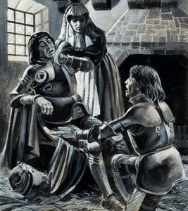 1455年5月22日、セント・オルバンズの戦いの後のヘンリー6世（紙にグワッシュ） 作： アンドリュー・ハウワット