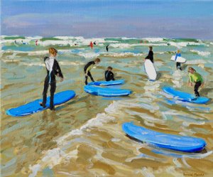 青いサーフボード、ブード。20x24",2019,(キャンバスに油絵) 作： Andrew Macara