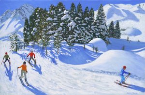 4人のアルペンスキー選手、2024年、（キャンバスに油彩） 作： Andrew Macara