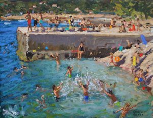 楽しい海、ロヴィニ、クロアチア、2016、（キャンバスに油彩） 作： Andrew Macara