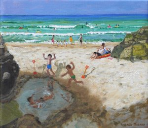 海のプールでの楽しみ、セント・アイヴス、2024年（キャンバスに油彩） 作： Andrew Macara