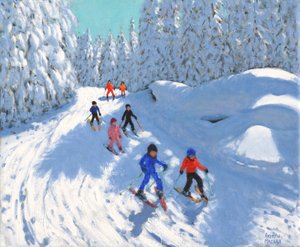 Skiing down the trail ,Courchevel ,2018,(oil on canvas) 作： Andrew Macara