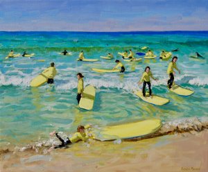 夏のサーフィン、セント・アイブス25x30",2019年（キャンバスに油絵 作： Andrew Macara