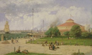 ニューヨーク港とキャッスルガーデン、1885 作： Andrew Melrose