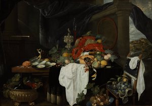 フルーツ、オイスター、ロブスターのあるプロンクの静物画