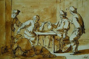 バーでは、1633年（紙にペンとインクで洗う） 作： Andries Both
