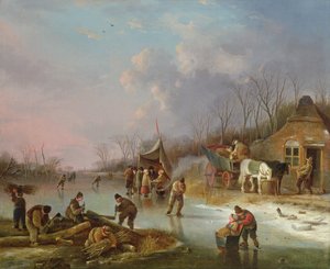凍った川のオランダの農民 作： Andries Vermeulen