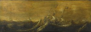 嵐の中の船 作： Andries van Eertvelt (attributed to)