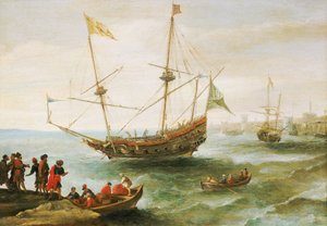 バーバリ（16世紀から19世紀にかけてヨーロッパ人が北アフリカ沿岸につけた呼称）の港に停泊するアルジェリア人。アンドリース・ファン・エールトヴェルト（1590-1652）による油絵。 作： Andries van Eertvelt