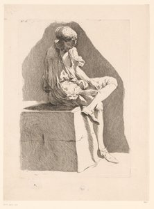 靴下を縫う少年の似顔絵 J. サリー (シリーズ タイトル) の似顔絵 Requeil de caricatures dessinées Par J. Saly et Gravées par A.L. Lalive D.J. (シリーズタイトル) 作： Ange Laurent de, marquis de Rémoville Lalive