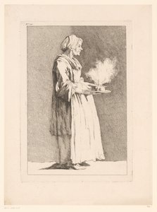 食事をする女性の似顔絵 J. サリー (シリーズ タイトル) の似顔絵 Requeil de caricatures dessinées Par J. Saly et Gravées par A.L. Lalive D.J. (シリーズタイトル) 作： Ange Laurent de, marquis de Rémoville Lalive