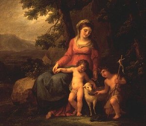 聖母マリアとキリストの子と洗礼者ヨハネ 作： Angelica Kauffmann