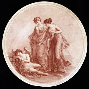 ウィリアムウィンライランド（1732-83）1776（赤い点描の彫刻）によって刻まれた優美の目覚めキューピッド 作： Angelica after Kauffmann