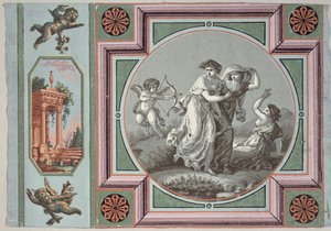 復讐の愛、壁紙のメダリオンのデザイン、c.1785（壁紙） 作： Angelica after Kauffmann