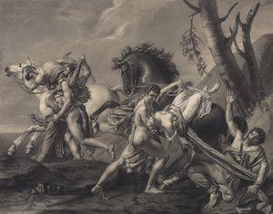 テセウスとピリトホウス、山賊を退治して二人の女性を誘拐犯の手から救い出す 作： Angelique Mongez