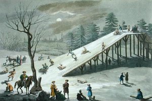 ロシアの公営公園の雪の滑り台 19世紀初頭（彩色済みエングレービング）