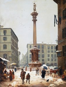 ミラノのサンベルナルディーノの古い通りから見た Verziere (青果市場) の救い主の列 作： Angelo Inganni