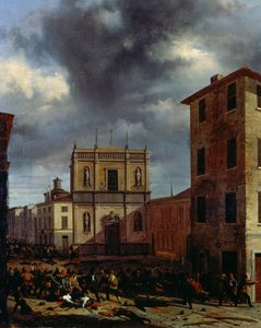 The ten days of Brescia, by Angelo Inganni (1807-1880), oil on canvas, 38x45 cm   1463084   ja       japanese Successfully Translated  Original: Death of St Scholastica, by Gregorio de Ferrari (1644-1726), Church of St Stephen, Genoa, Liguria, Italy Transl