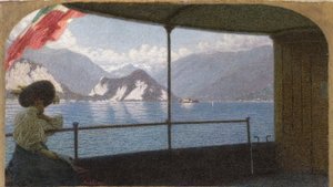 マッジョーレ湖のボート」アンジェロ・モルベッリ（1853-1919）。油彩・キャンバス 作： Angelo Morbelli