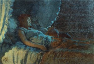 幸福な夜明け」アンジェロ・モルベリ（1853-1919）作、油彩・キャンバス 作： Angelo Morbelli