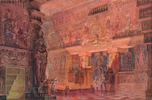 ジュゼッペ ヴェルディによるオペラ アイーダのセット デザイン、1923 年。 作： Angelo Parravicini
