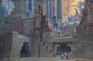 ジュゼッペ ヴェルディによるオペラ アイーダのセット デザイン、1923 年。 作： Angelo Parravicini