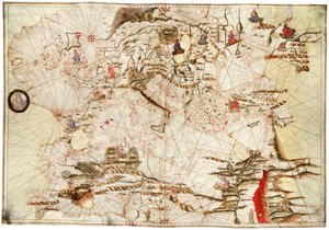 地中海、黒海、北東大西洋 1550年頃（ベラム） 作： Angelo de Conte Freducci