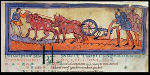 Cott Tib B V f.3 プラウイング、カレンダーから、1030年頃（ベラム） 作： Anglo Saxon
