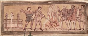 Cott Tib B V f.8 温暖化と鍛冶、1030年頃（ベラム） 作： Anglo Saxon