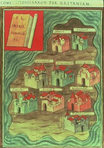 「Comes Litoris Saxon Per Britaniam」、アングロ・サクソン地図、西暦950年頃（プリント）